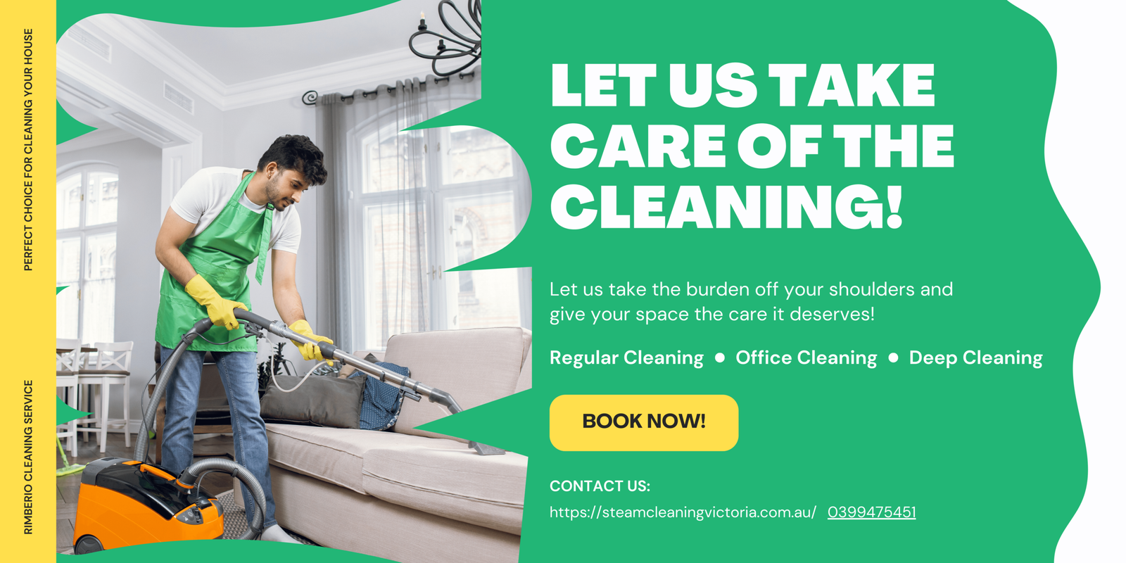 Green White Bold Cleaning Service Promotion Landscape Banner