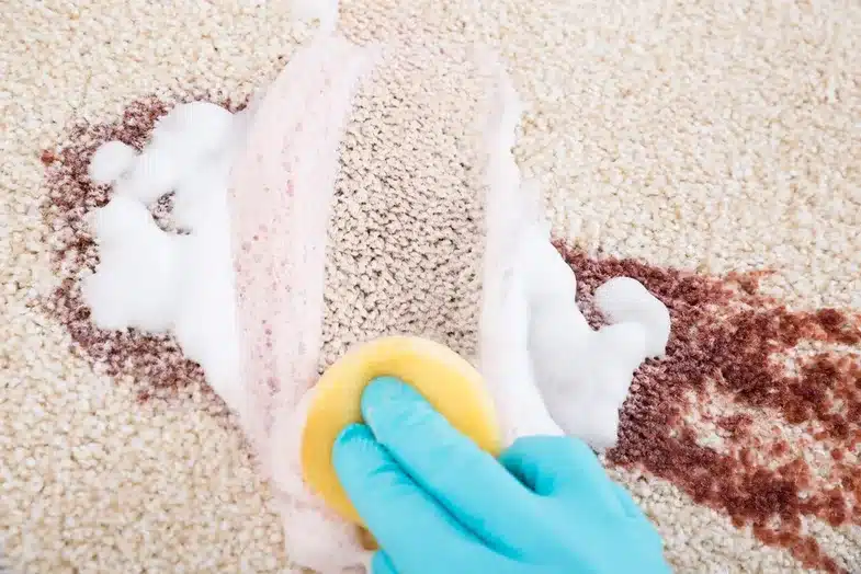 Technician treating a stubborn carpet stain in a Rowville home
