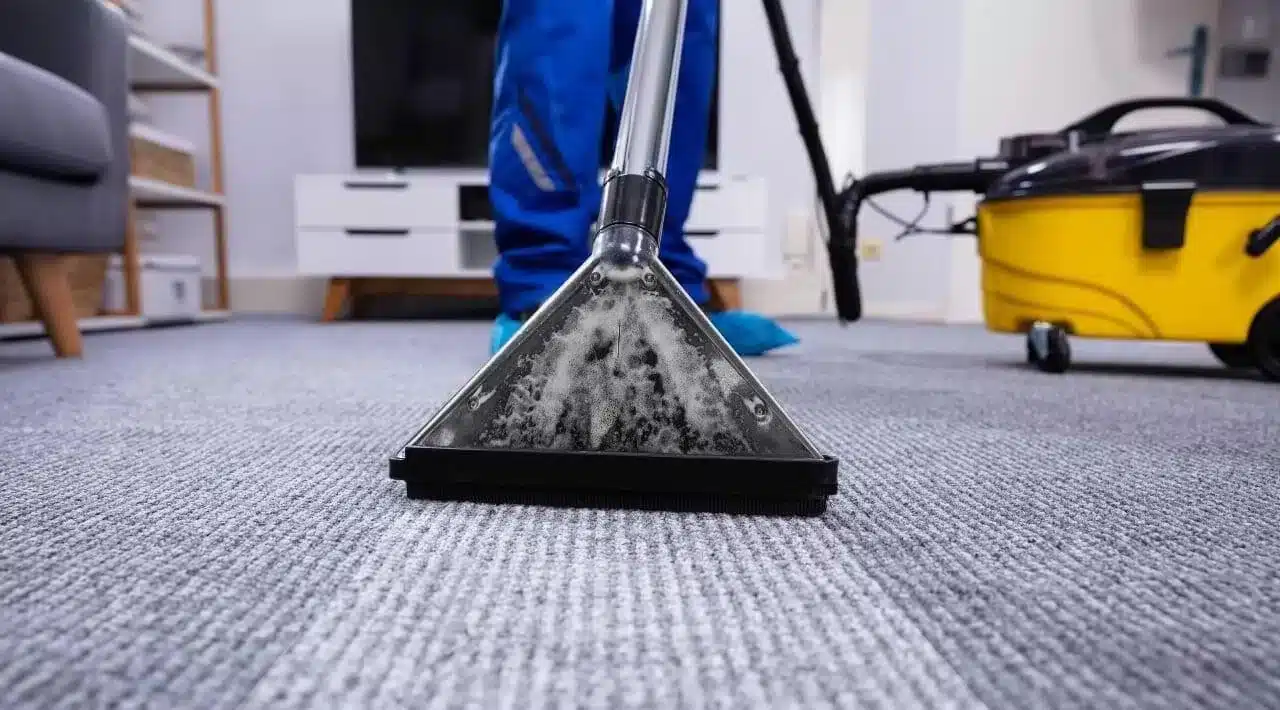Steam cleaning wand lifting dirt from carpet in a Melbourne home
